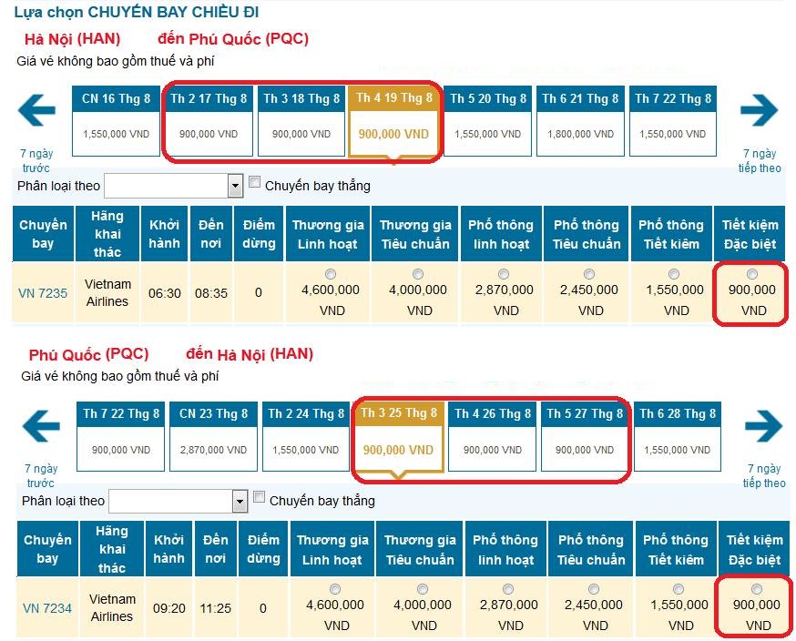 Hà Nội - PHú Quốc tháng 8/2015 với giá vé SIÊU TIẾT KIỆM của Vietnam Airlines